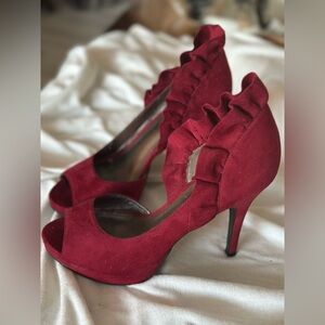 Red velvet heels